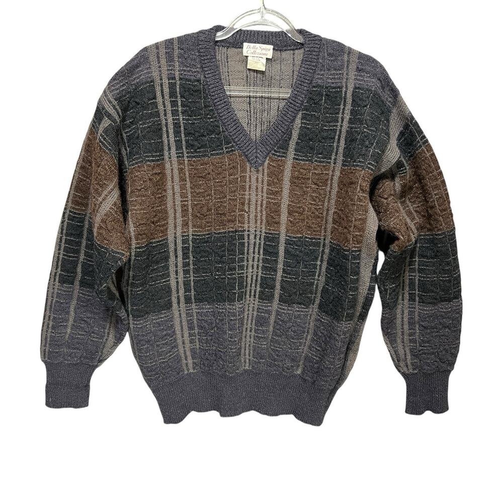 VTG Mens M Grandpa Sweater Geometric Plaid Wool Blend‎ Cosby Cozy Cabin Italy